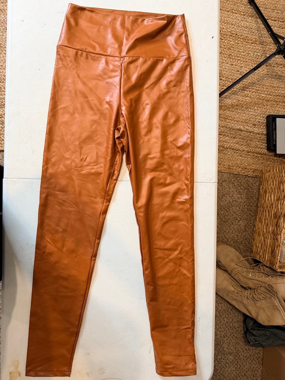 Cognac vegan leather pants EUC L 3706